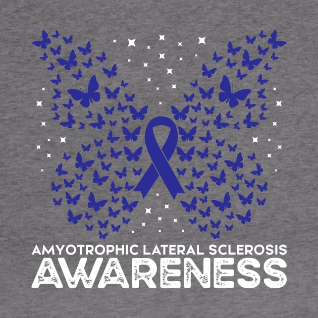 ALS Awareness Blue Ribbon Butterfly, Amyotrophic Lateral Sclerosis Awareness by mcoshop